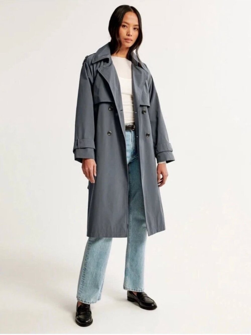 Abercrombie & Fitch Elevated Oversized Trench Coat Gray Double-Breasted $160.00